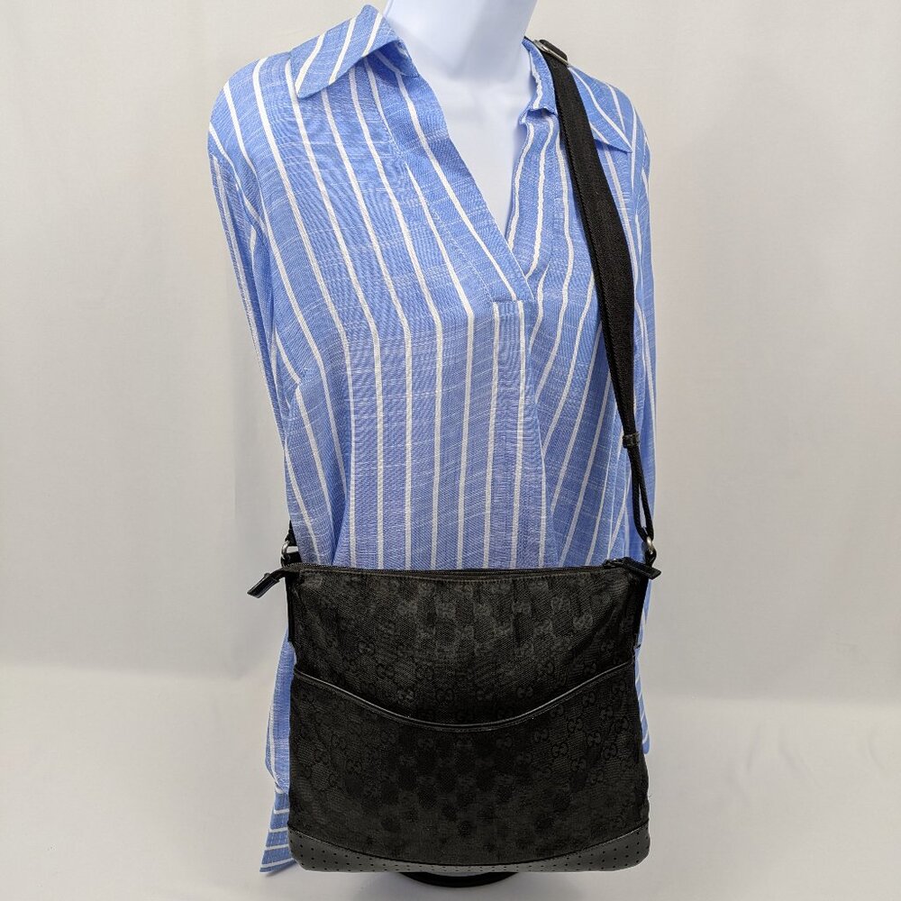 Gucci Black GG Canvas Monogram Messenger Bag